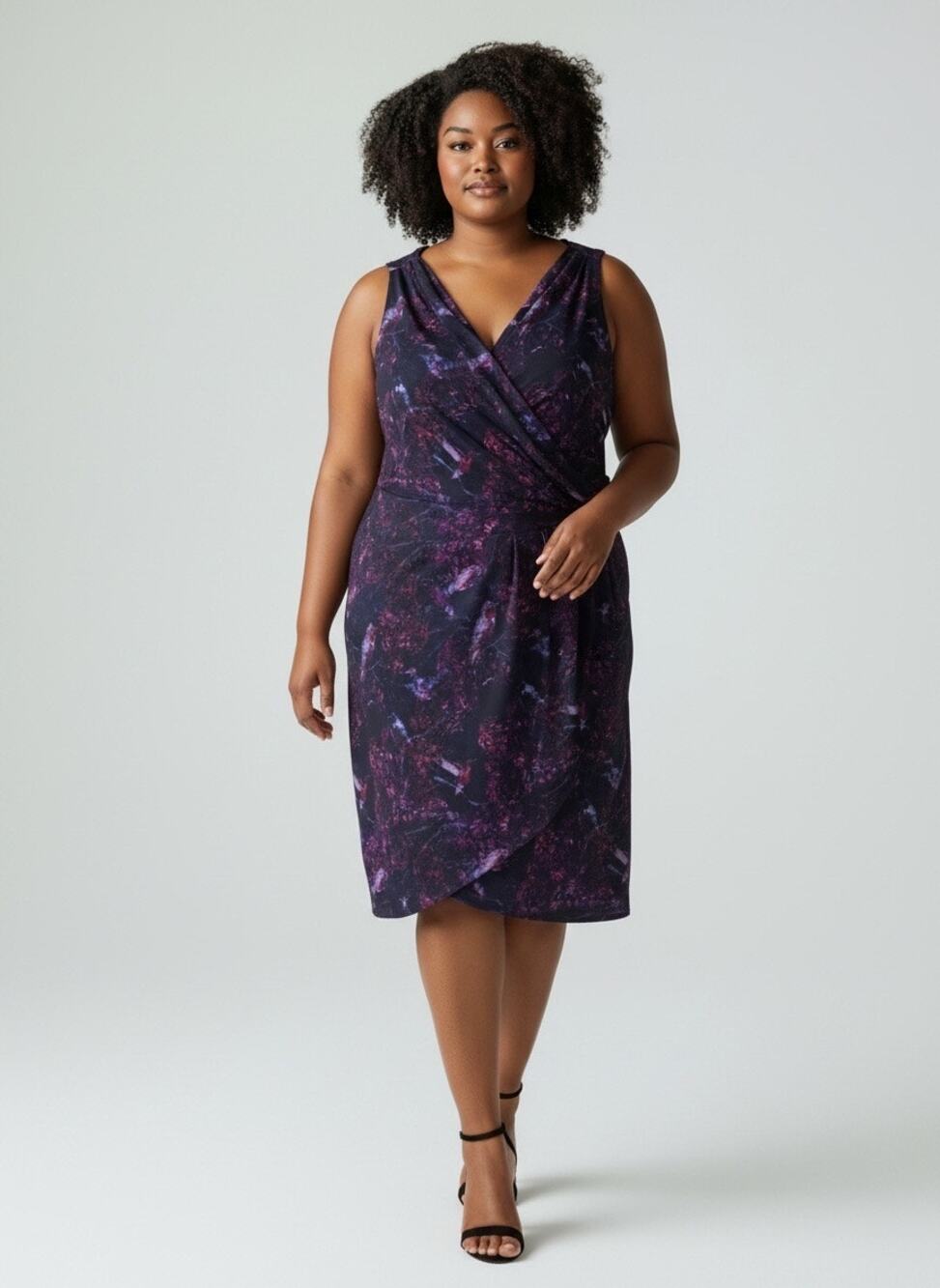 City Chic Printed Sleeveless V Neck Dress Size 18 Purple